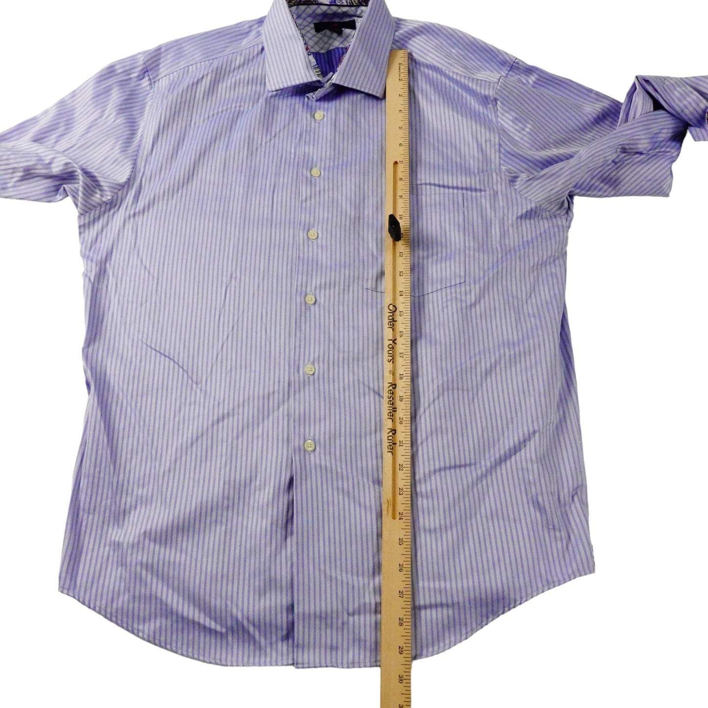Egara Mens Blue Striped Flip Cuff Long Sleeve Button Up Shirt XL 17.5