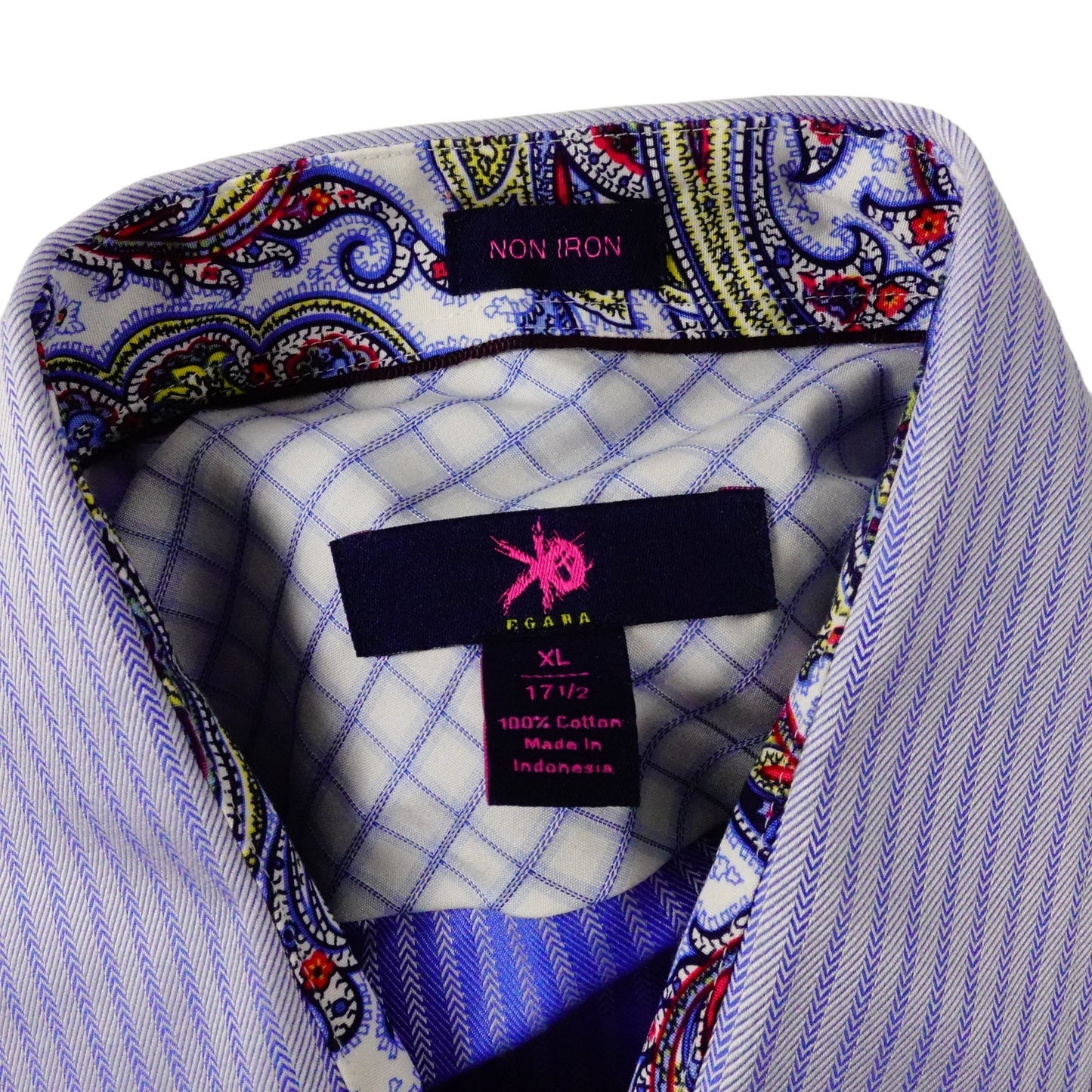 Egara Mens Blue Striped Flip Cuff Long Sleeve Button Up Shirt XL 17.5