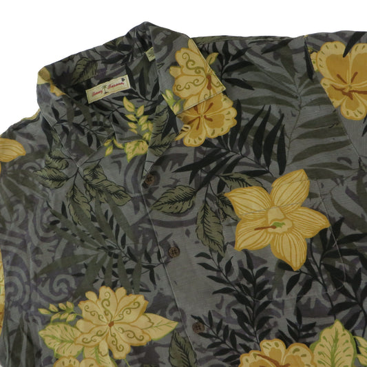 Tommy Bahama Silk Floral Leaf Hawaiian Button Up Camp Shirt Men's Medium