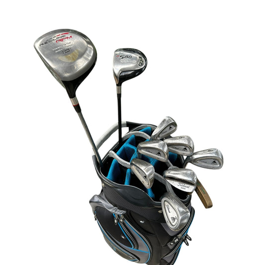 Mens Left Hand Golf Starter Set Driver Wood Iron Set Putter and Cart Golf Bag
