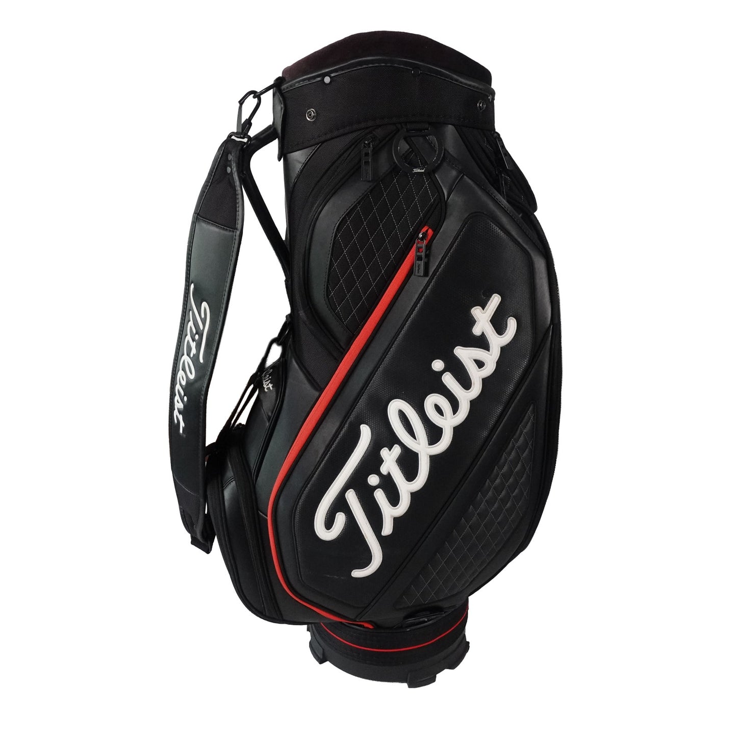 Titleist Jet Black Tour Staff Golf Bag Black Red Quilted Edition with Rain Cover