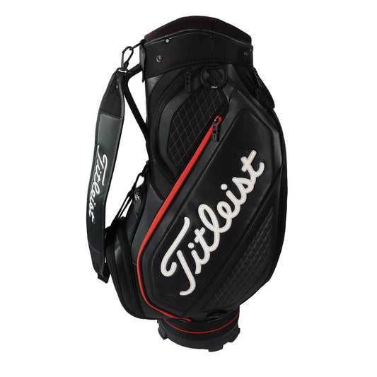 Titleist Jet Black Tour Staff Golf Bag Black Red Quilted Edition with Rain Cover