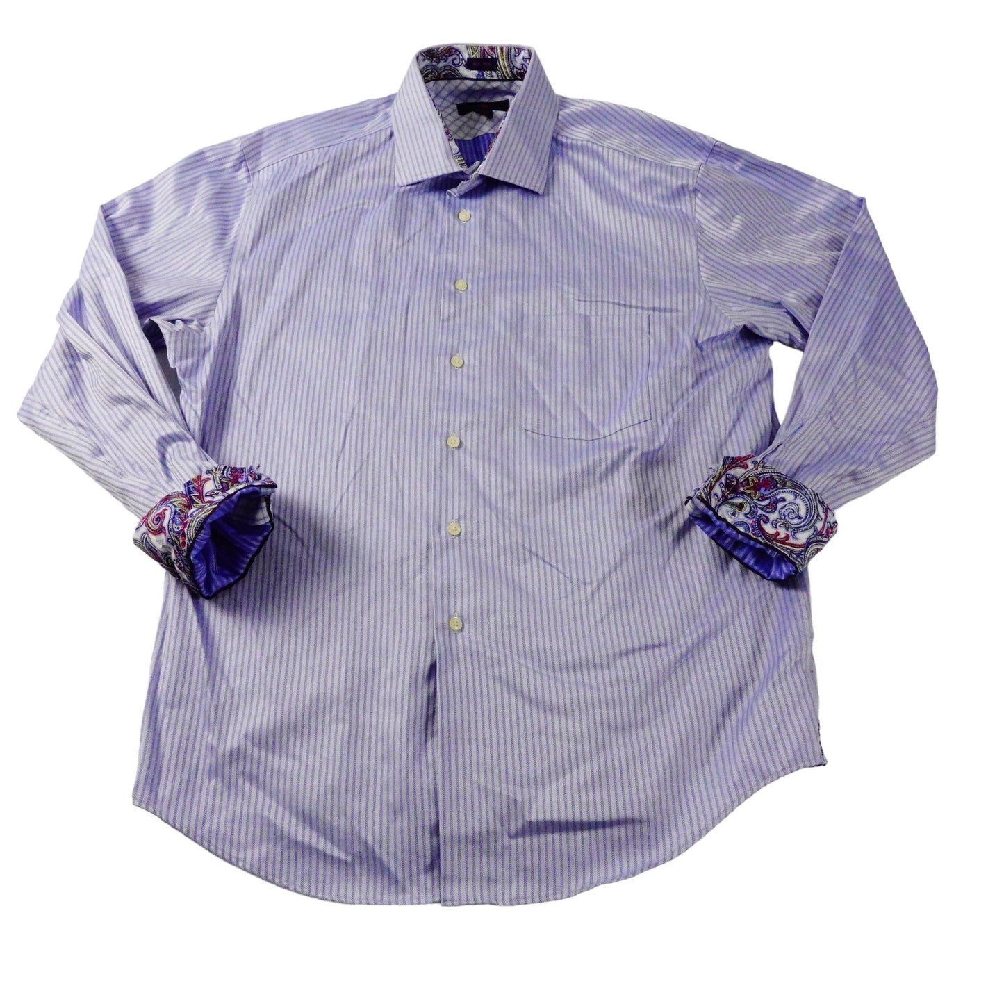 Egara Mens Blue Striped Flip Cuff Long Sleeve Button Up Shirt XL 17.5