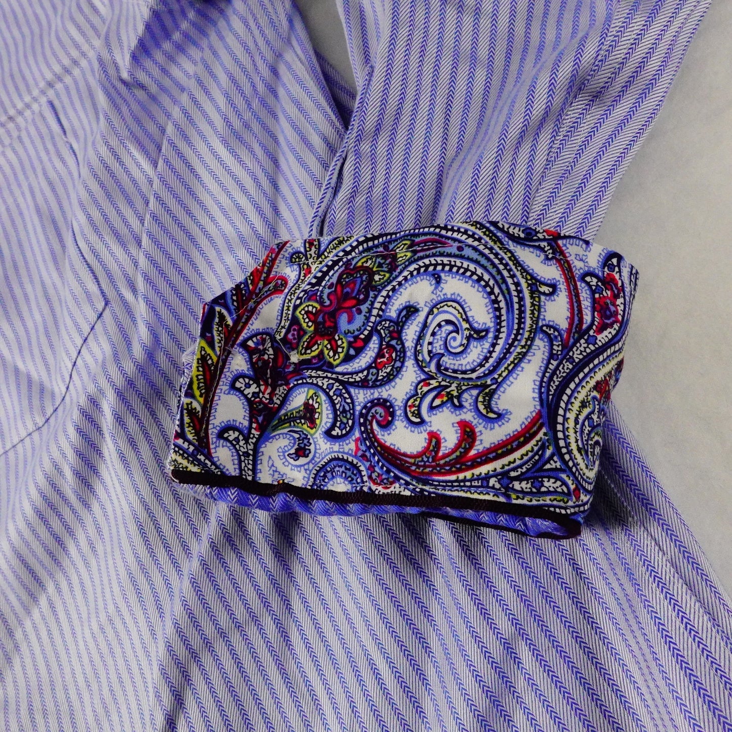 Egara Mens Blue Striped Flip Cuff Long Sleeve Button Up Shirt XL 17.5