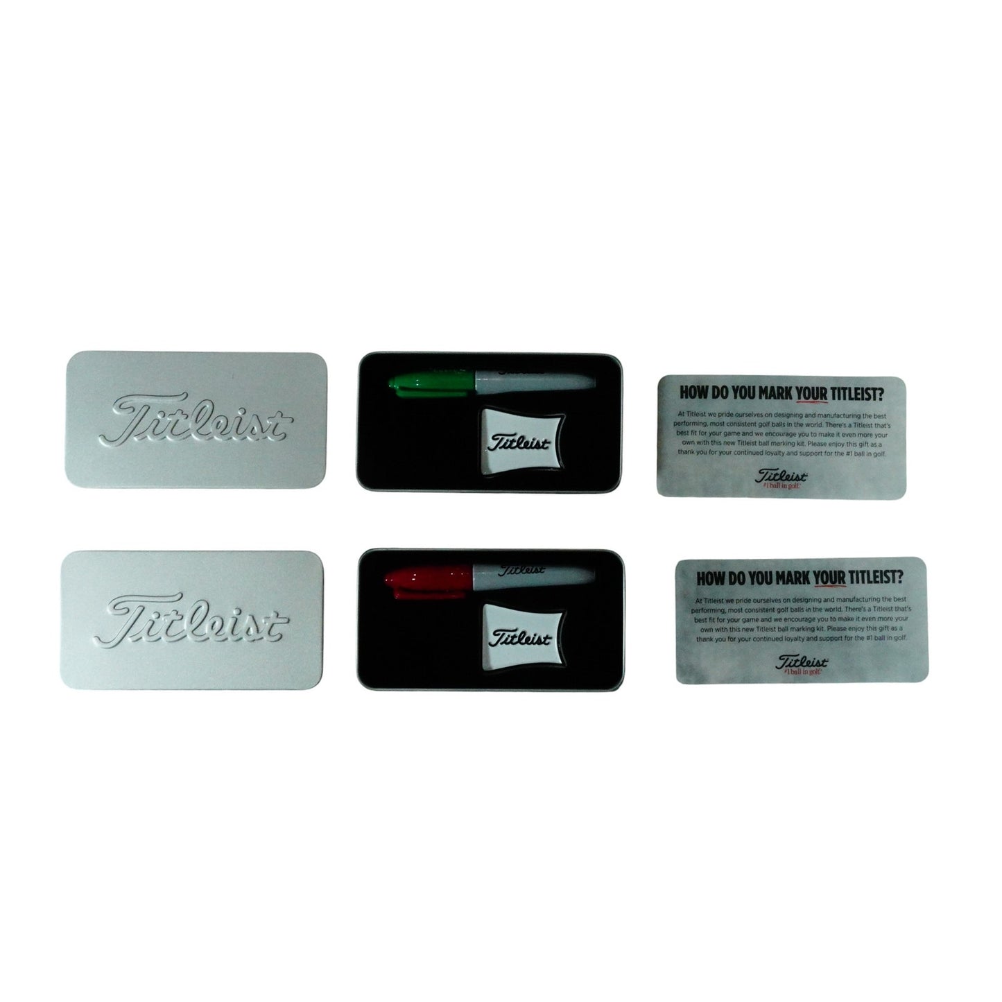 Titleist Ball Marker Sharpy Green and Purple 2 Pack with Tin Case