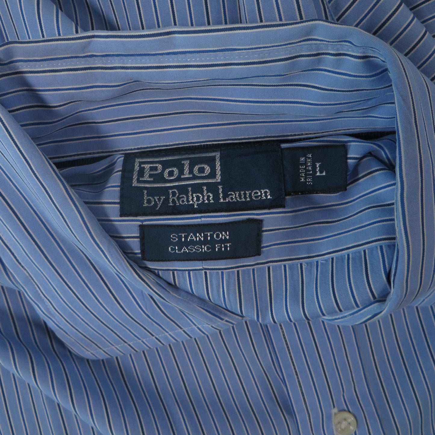 Ralph Lauren Stanton Y2K Vintage Striped Button Up Blue Shirt Men's Large