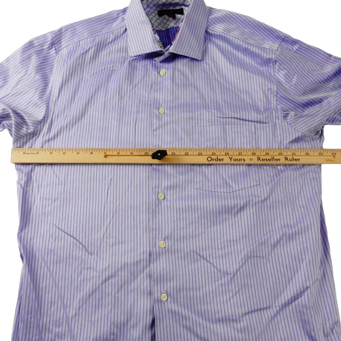 Egara Mens Blue Striped Flip Cuff Long Sleeve Button Up Shirt XL 17.5