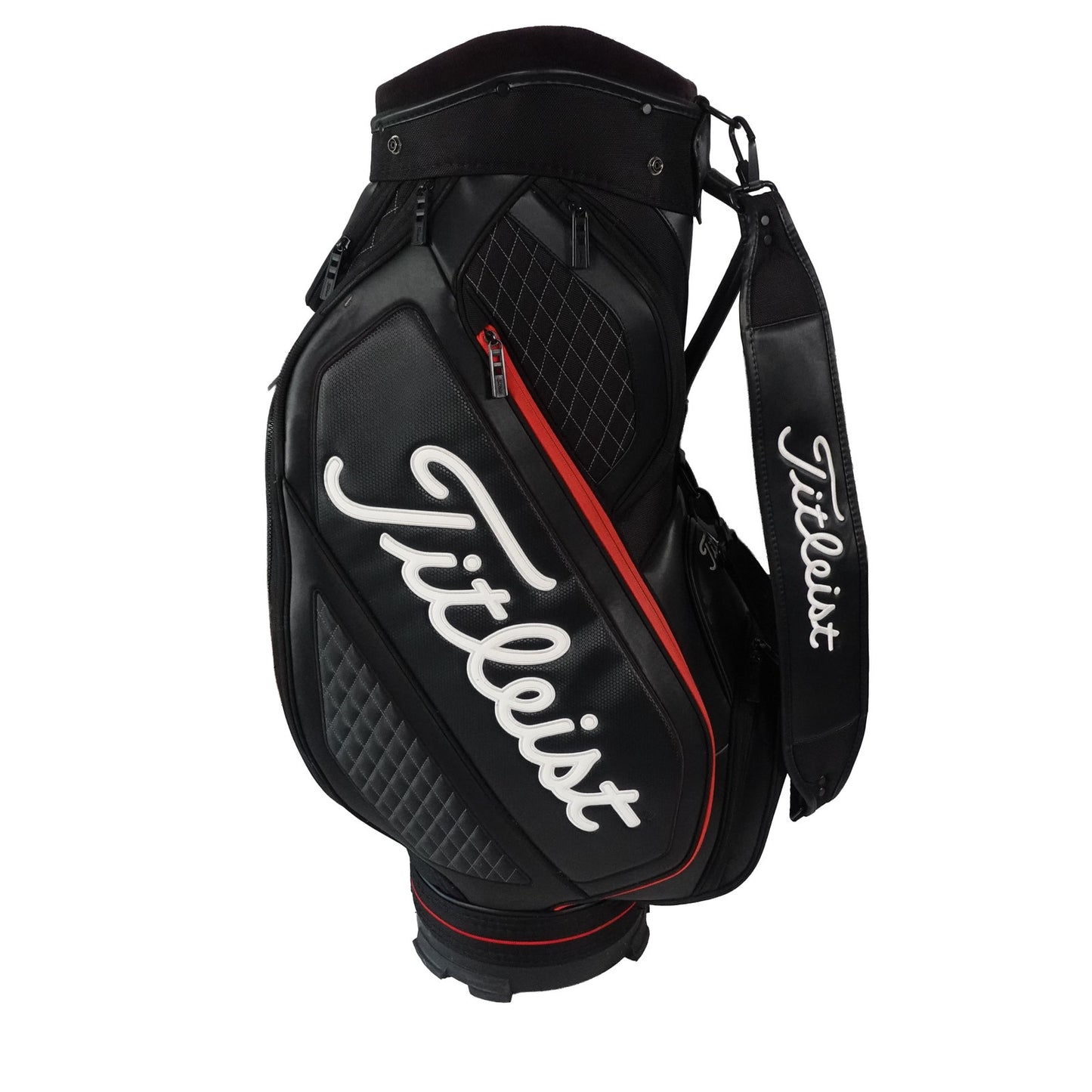 Titleist Jet Black Tour Staff Golf Bag Black Red Quilted Edition with Rain Cover