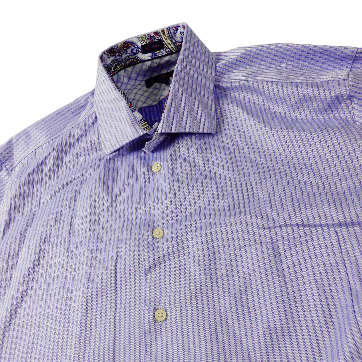 Egara Mens Blue Striped Flip Cuff Long Sleeve Button Up Shirt XL 17.5