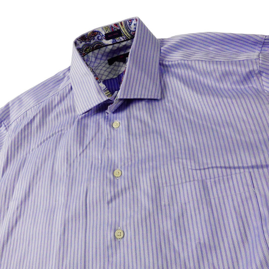 Egara Mens Blue Striped Flip Cuff Long Sleeve Button Up Shirt XL 17.5