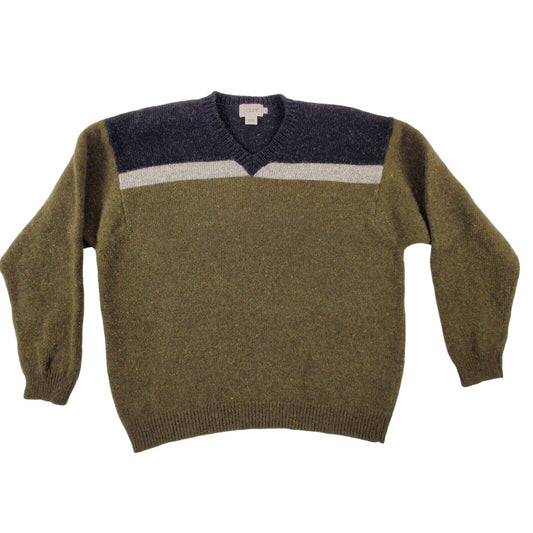 Vintage J Crew Men’s Size 100% Shetland Wool V-Neck Sweater Green XL