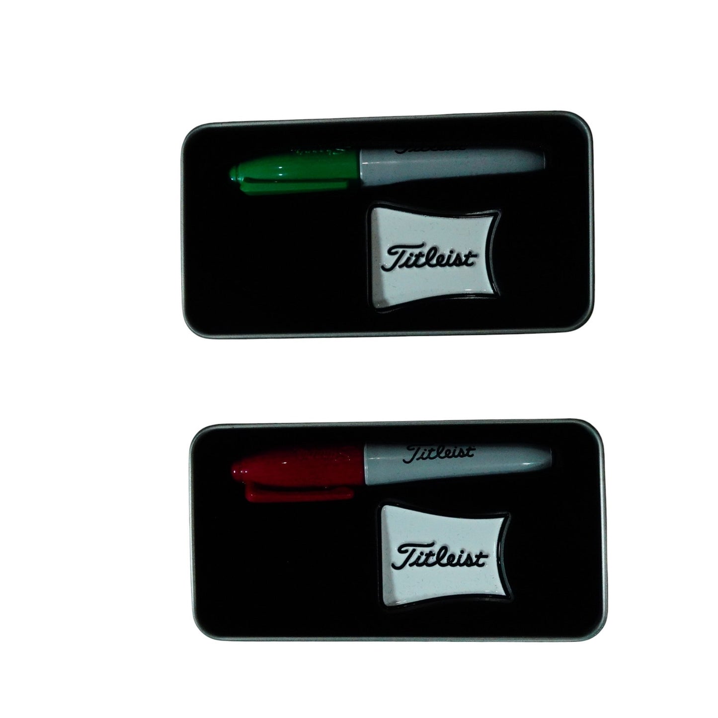 Titleist Ball Marker Sharpy Green and Purple 2 Pack with Tin Case
